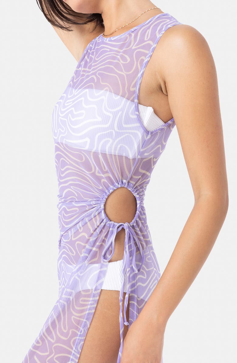 Roxy Sunshine State of Mind Cutout Mesh Cover-Up Dress, Alternate, color, Lavender