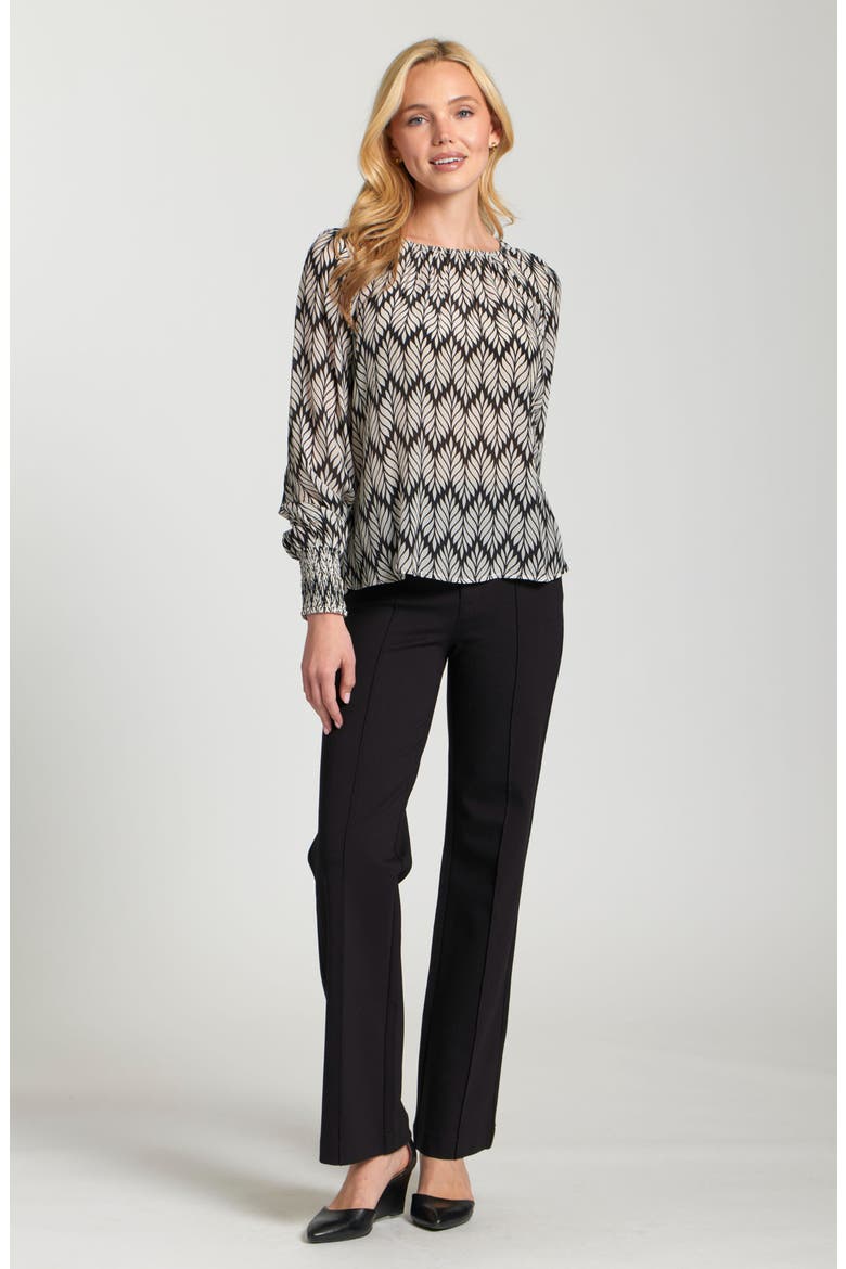 Printed Smocked Cuff Top, Alternate, color, BLACK/ WHITE