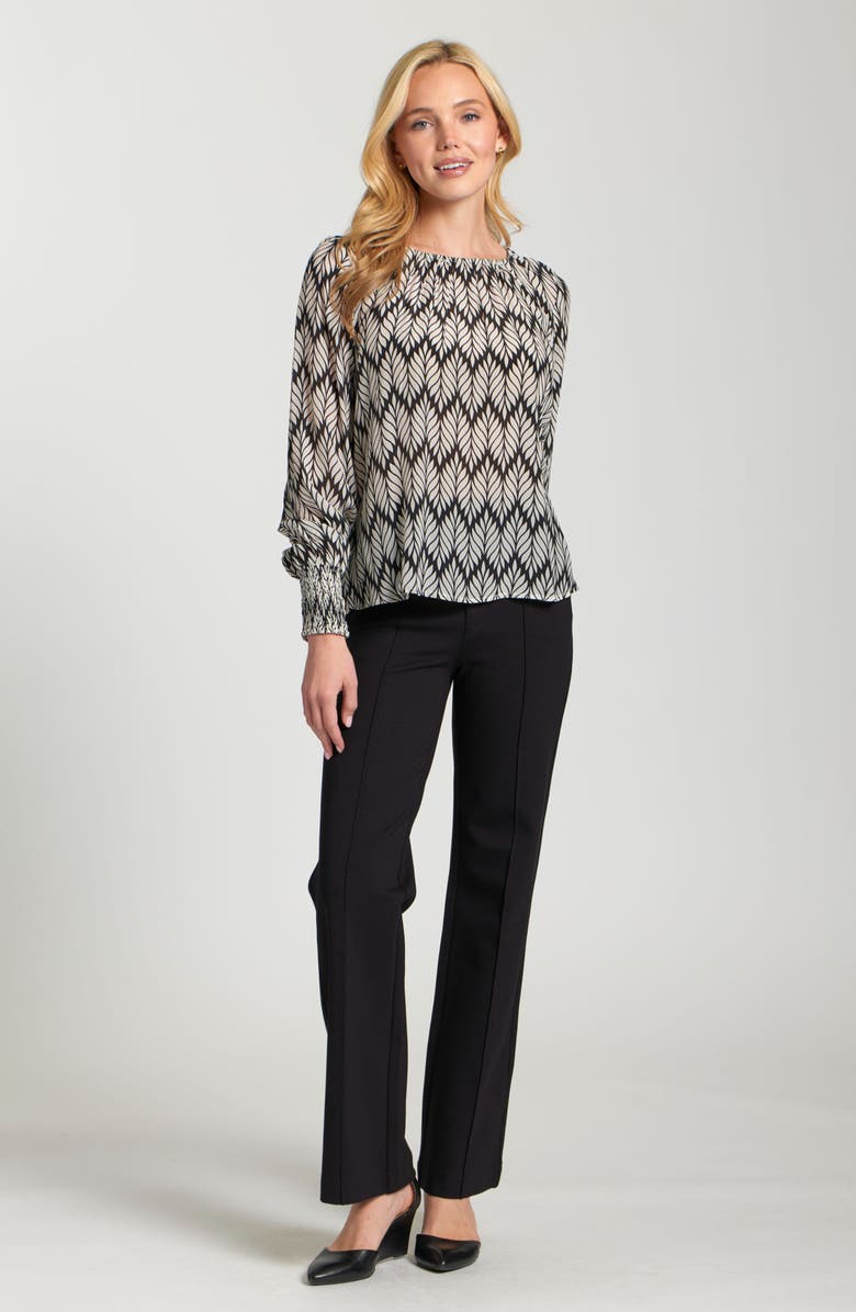 APNY Printed Smocked Cuff Top, Alternate, color, Black/ White