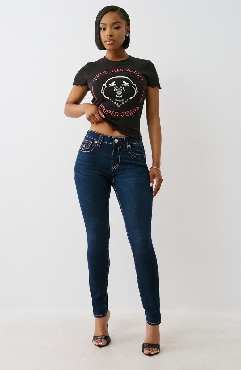 True Religion Jennie Big T Mid Rise Flap Pocket Skinny Jeans, Alternate, color, Dark Sultry Wash