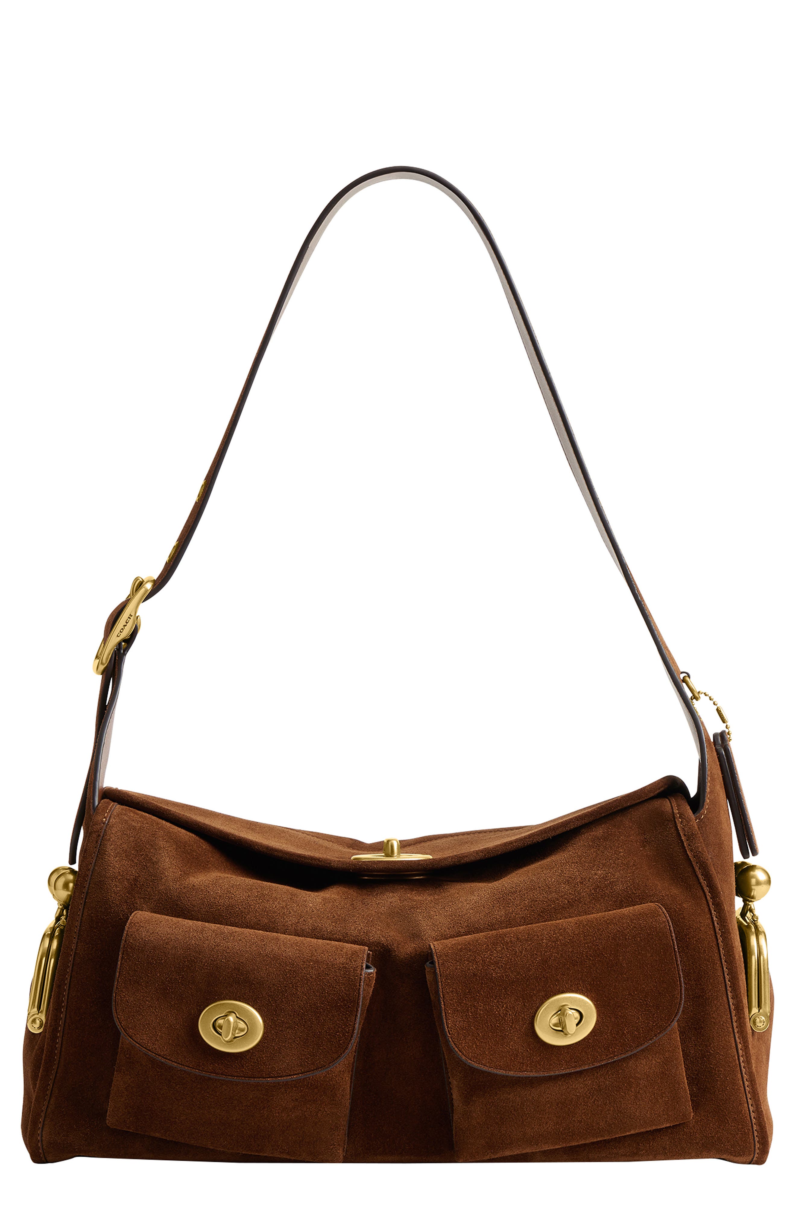 COACH Turnlock Haversack Suede Shoulder Bag, Main, color, 
