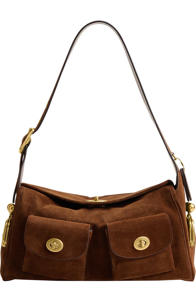 COACH Turnlock Haversack Suede Shoulder Bag, Main, color,