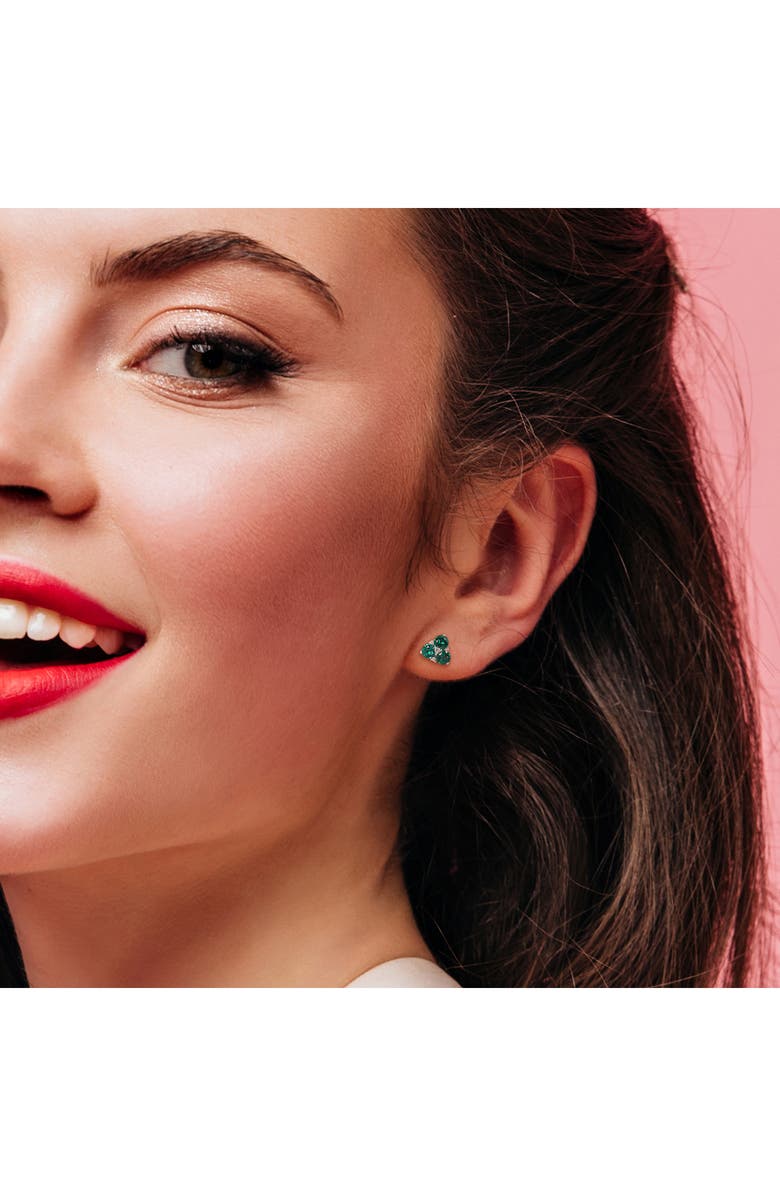 DELMAR Sterling Silver Lab Created Emerald & Lab Created White Sapphire Stud Earrings, Alternate, color, Green