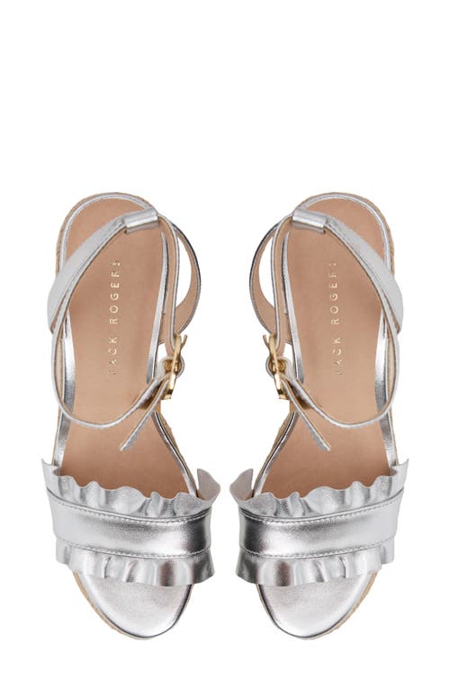 Jack Rogers Rozette Ruffle Espadrille Ankle Strap Platform Wedge Sandal In Silver