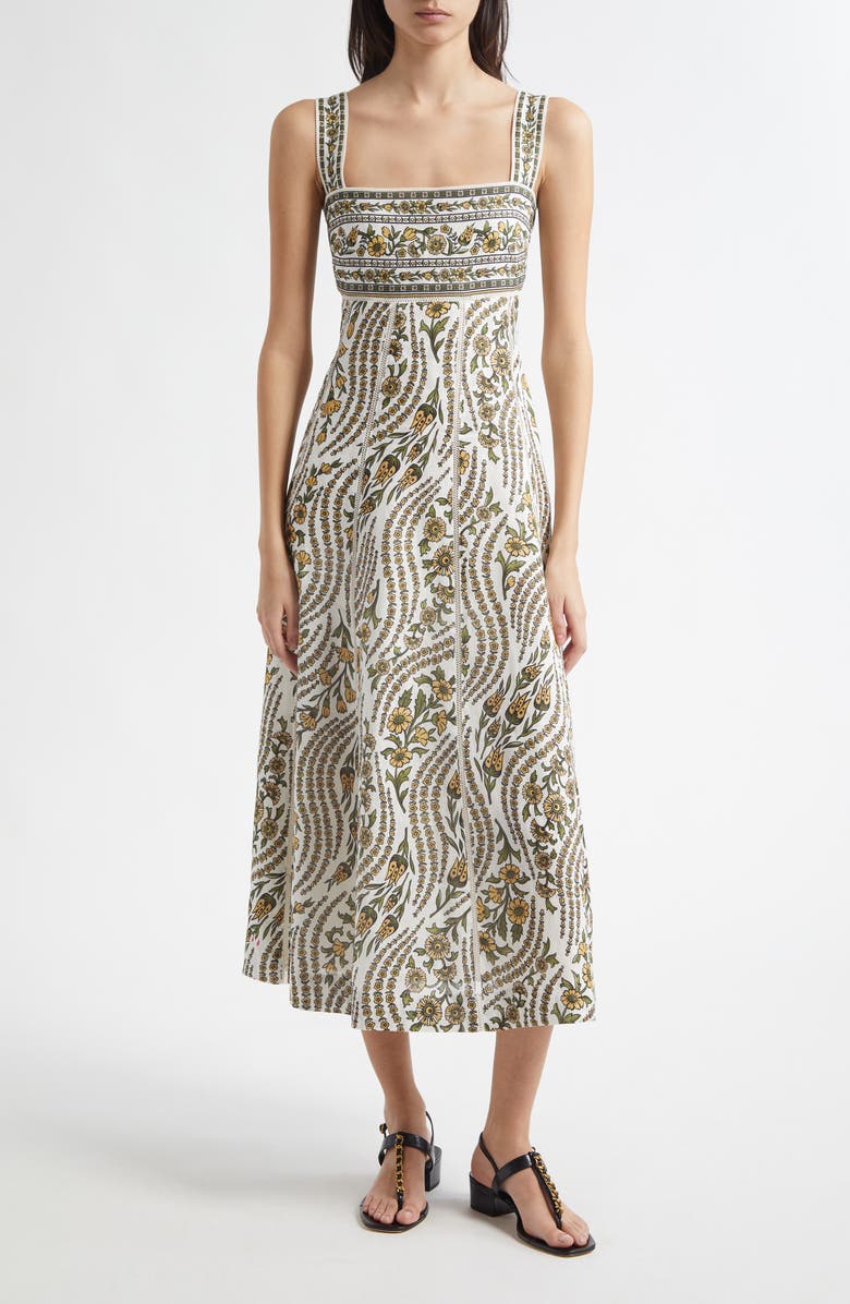 Veronica Beard Rye Floral Linen Midi Sundress, Alternate, color, Dove/ Green Multi