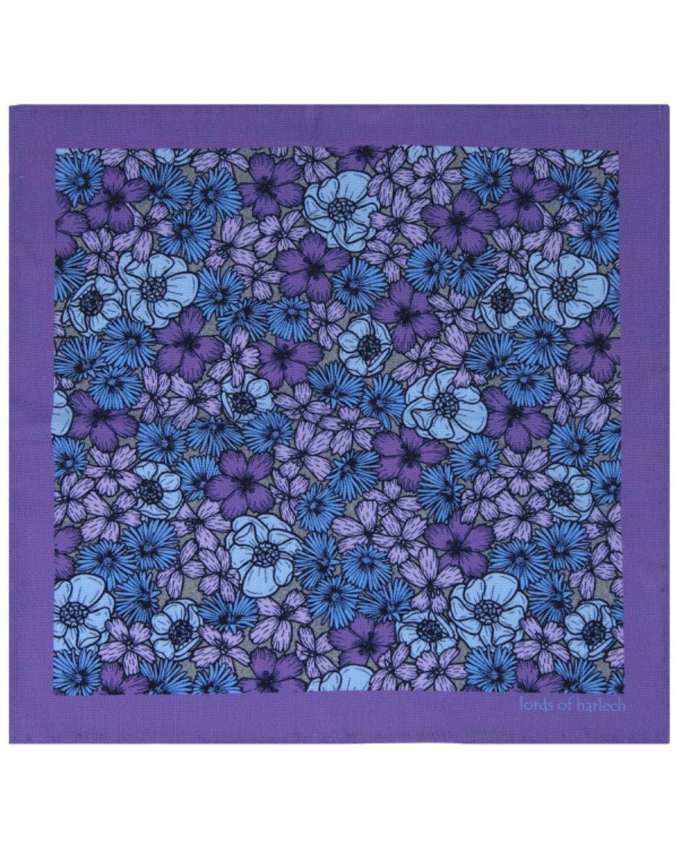 Lords Of Harlech Hudson Merino Wool Handkerchief Pocket Square In Blue