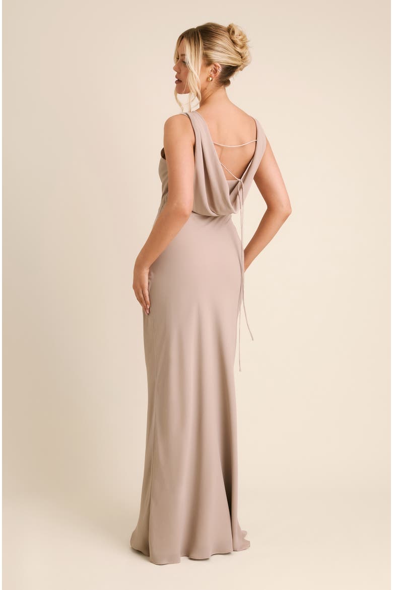 Plunge Cowl Chiffon Bridesmaid Dress, Alternate, color, Truffle