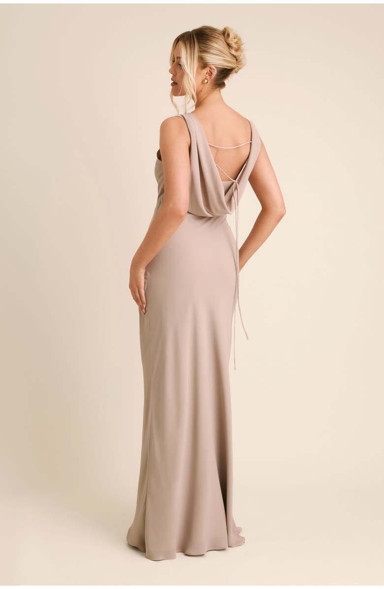 Six Stories Plunge Cowl Chiffon Bridesmaid Dress, Alternate, color, Truffle