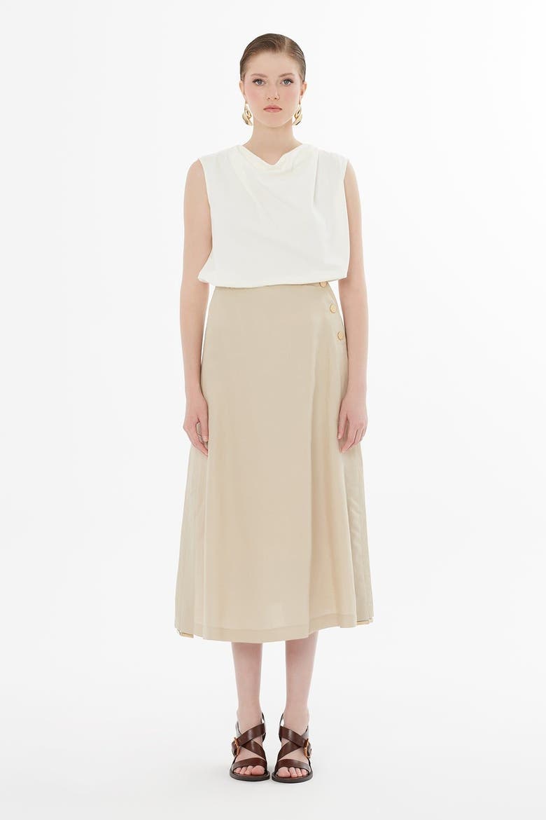Beige Button-Closure Maxi Skirt, Main, color, Beige