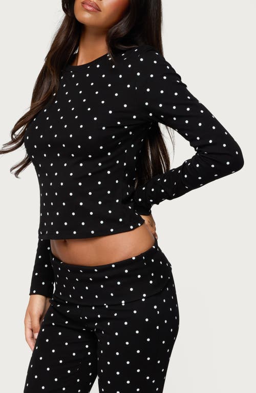 Edikted Daliya Polka Dot Crop Stretch Cotton T-shirt In Black