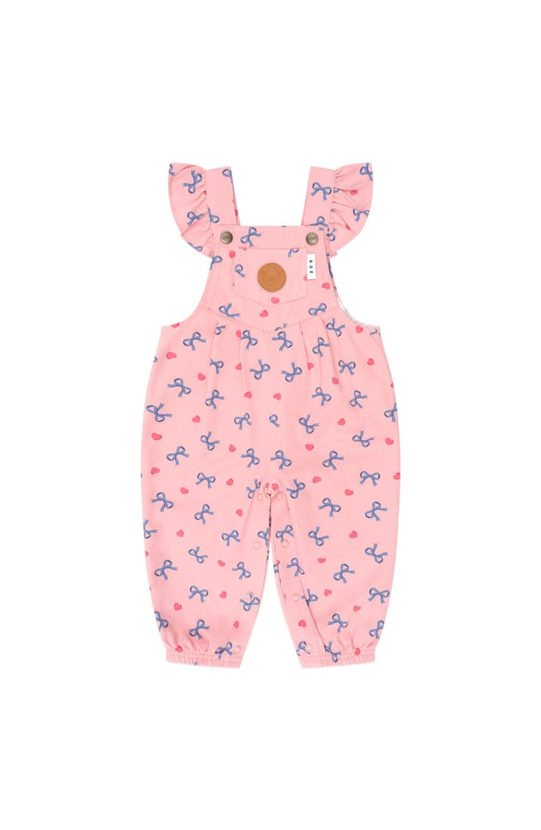 Huxbaby Hearts And Bows Frill Overalls, Main, color, Dusty Pink