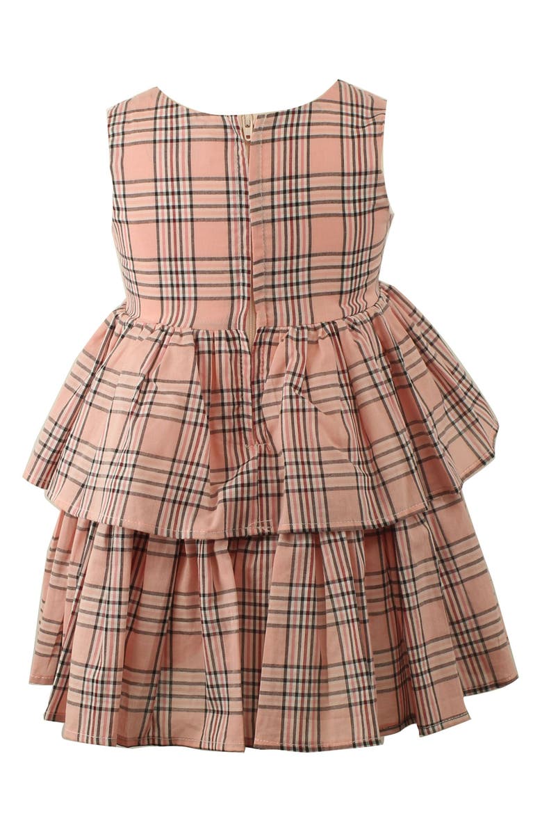 Popatu Kids' Check Print Sleeveless Tiered Party Dress, Alternate, color, Pink Multi