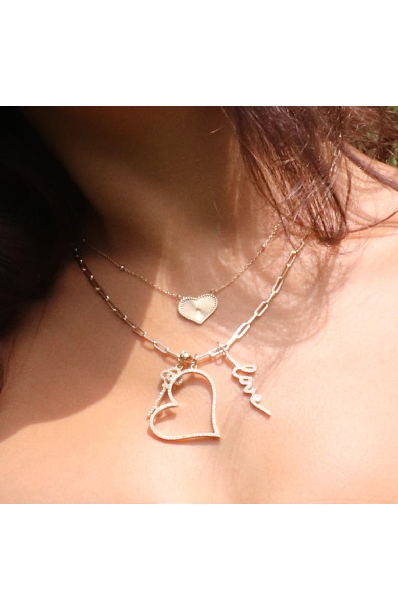 The Lovery Fine Jewelry Diamond Slanted Open Heart Charm, Alternate, color, Yellow Gold