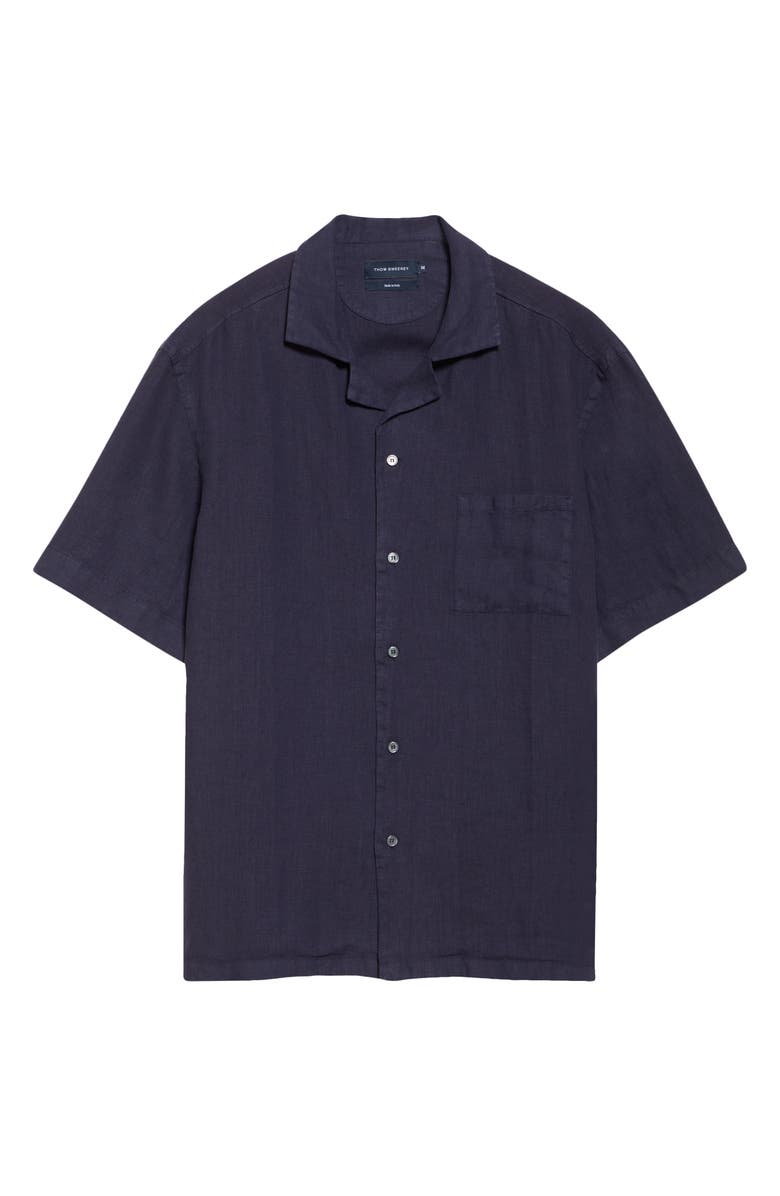 Thom Sweeney Linen Camp Shirt, Alternate, color, Navy