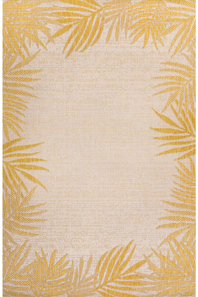 Isla Coastal Cottage Palm Frond Border Indoor/Outdoor Area Rug, Main, color, Yellow/Cream