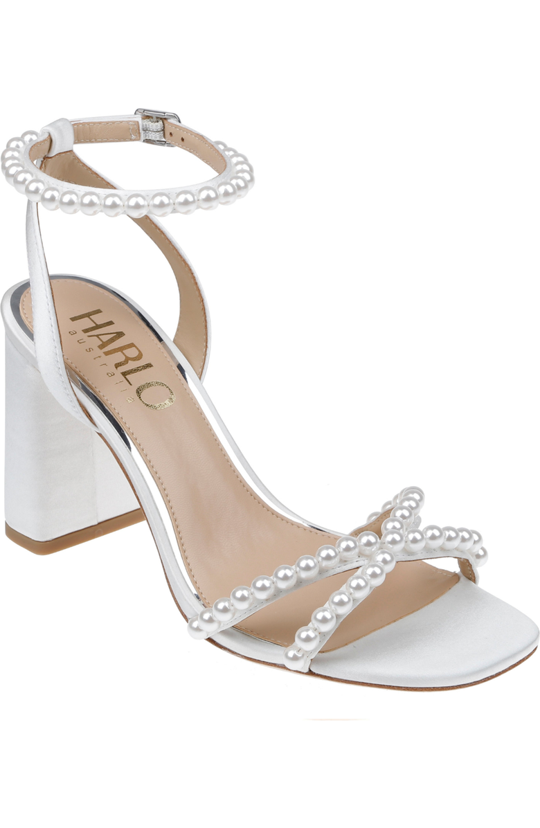 HARLO Evie Mid Block Bridal Heel with Pearl Detail, Alternate, color, Soft White Satin