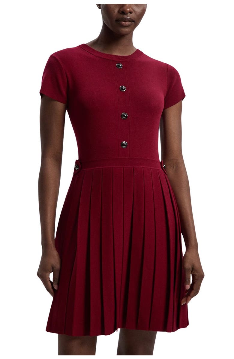 Karen Millen Viscose Tab Pleated Knit Mini Dress, Alternate, color, Burgundy