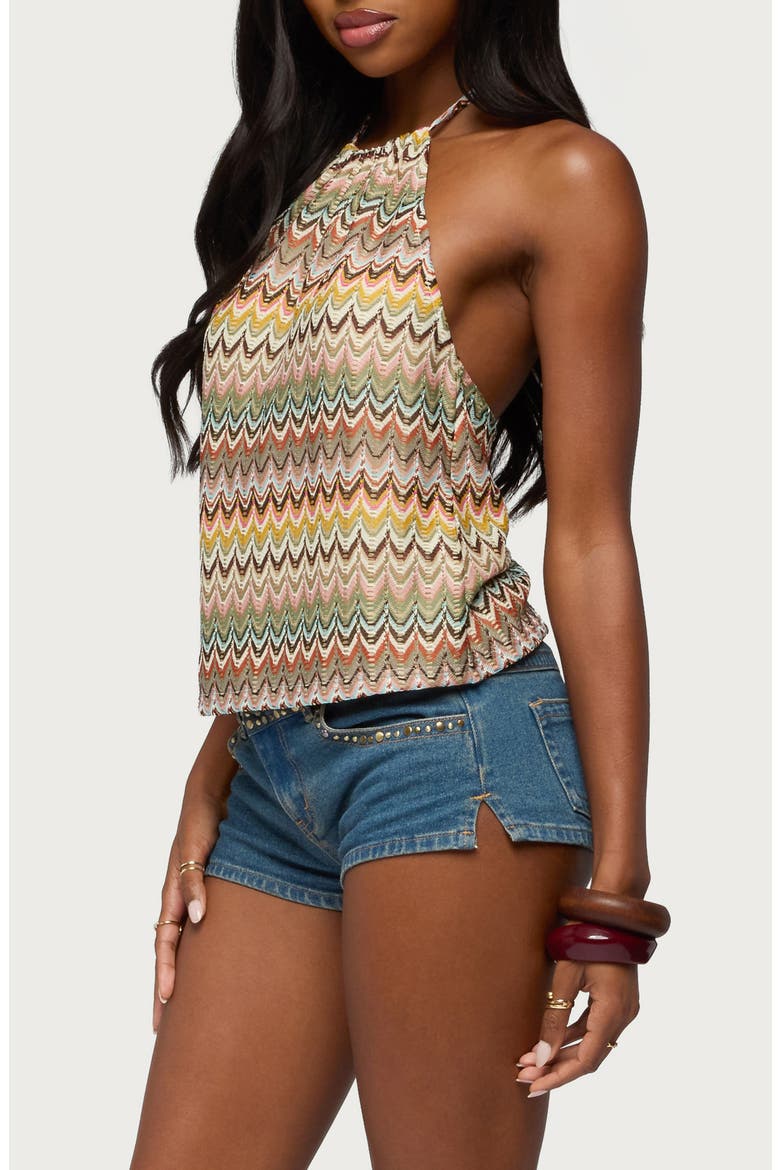Kelsie Zigzag Open Knit Halter Top, Alternate, color, MULTI