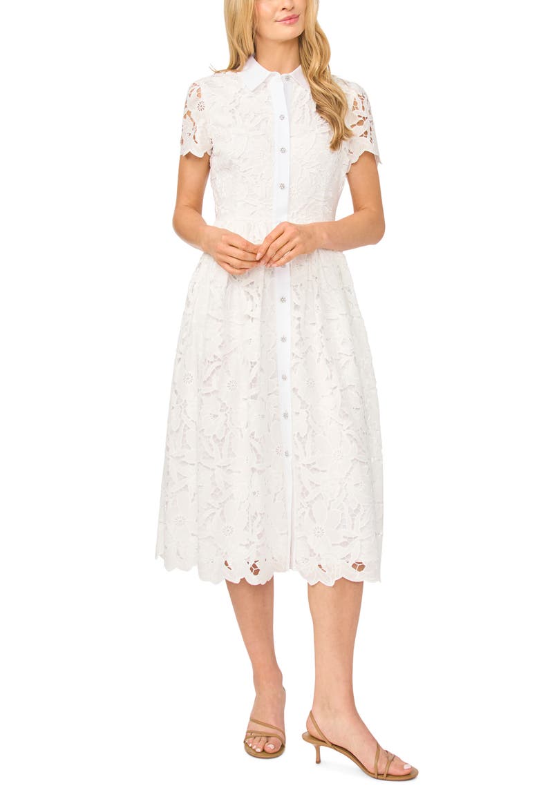 Mona Cutwork Lace Shirtdress, Main, color, ULTRA WHITE