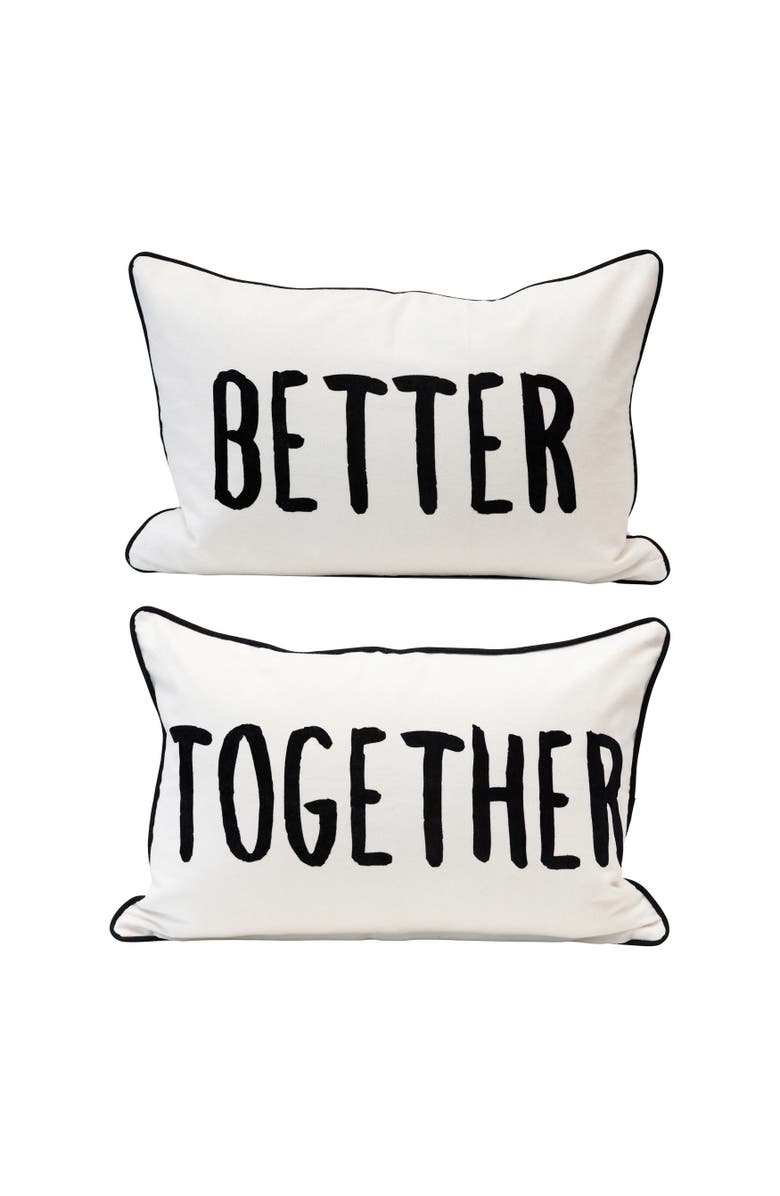 Storied Home Two-Sided Cotton Lumbar Pillow with Applique "Better/Together", Main, color, 