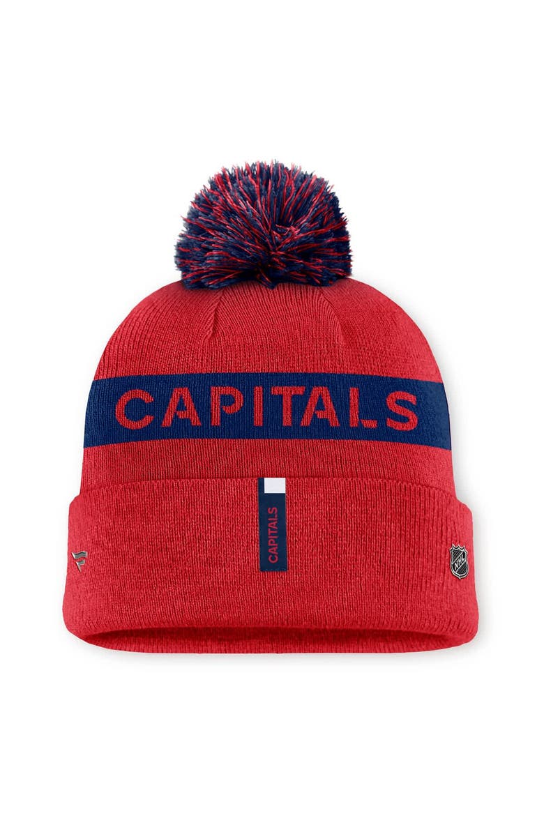 FANATICS Women
s Fanatics Red/Navy Washington Capitals Authentic Pro Rink Cuffed Knit Hat with Pom, Alternate, color, Red
