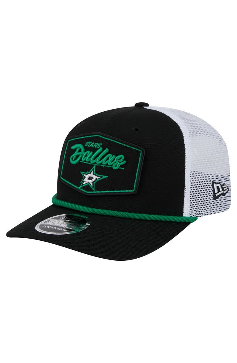 New Era Men's New Era Black/White Dallas Stars Team Patch Basic 9SEVENTY Adjustable Trucker Hat, Main, color, 