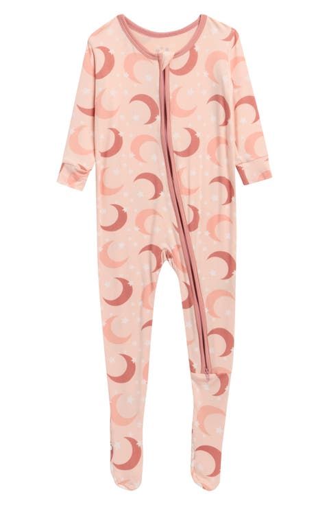 Pink Sky Moon & Stars Stretch Viscose Zip Footie