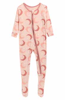 Pink Sky Moon & Stars Stretch Viscose Zip Footie