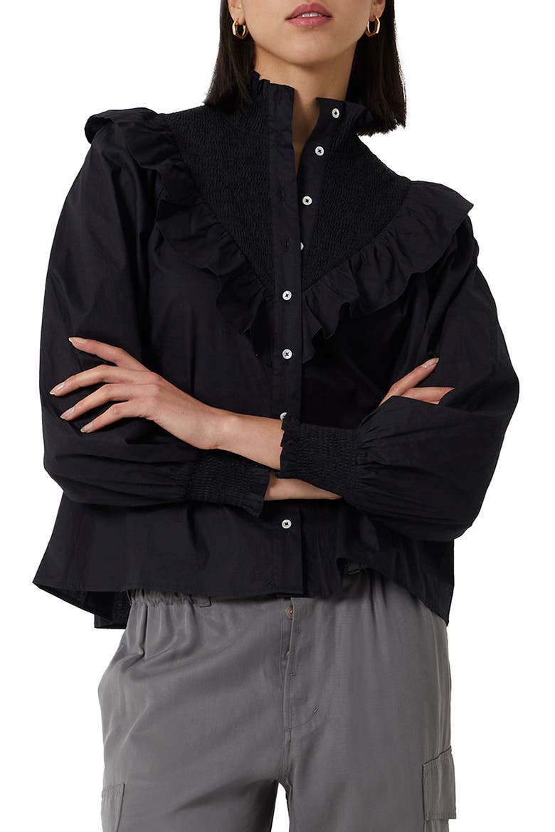 Ruffle Cotton Blouse, Main, color, BLACK