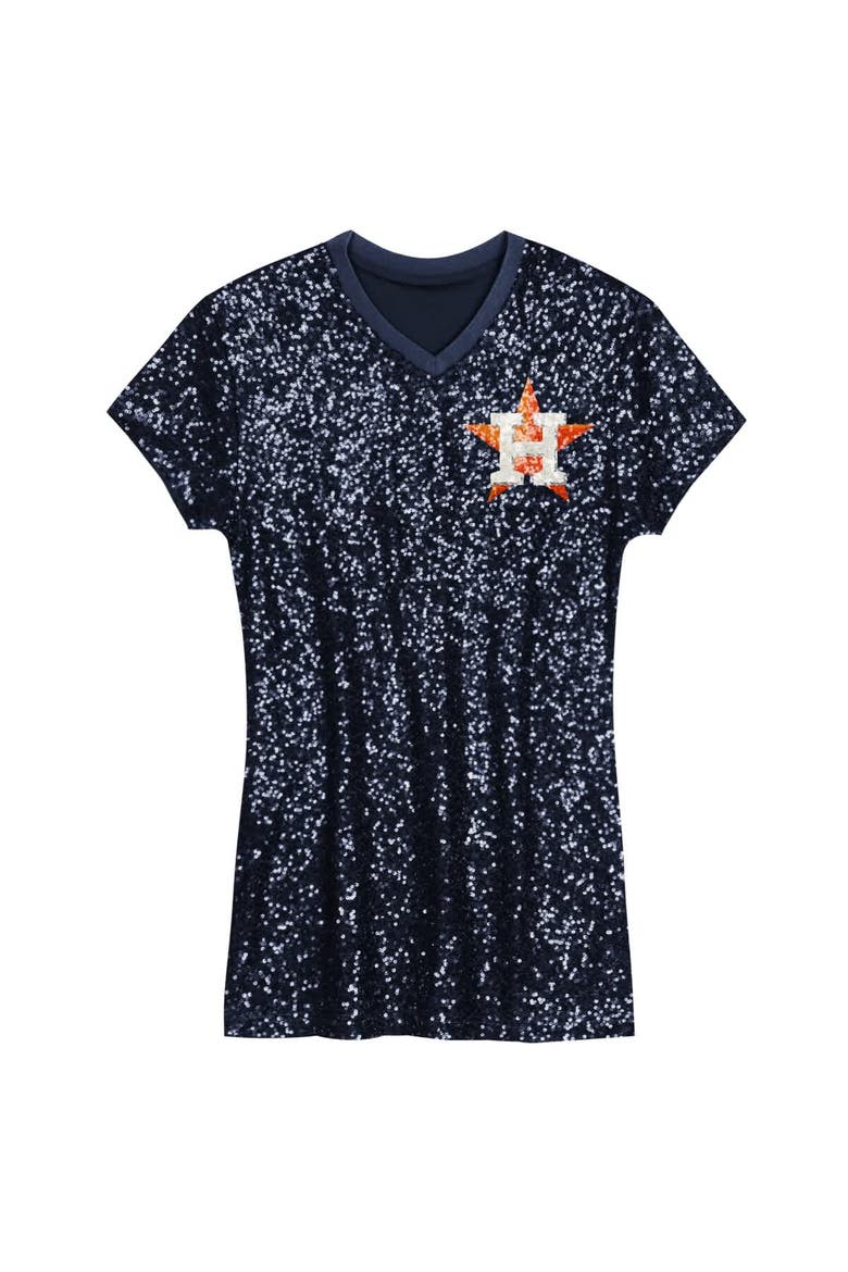 Girls Youth  Navy Houston Astros Sequin V-Neck Dress, Alternate, color, Navy