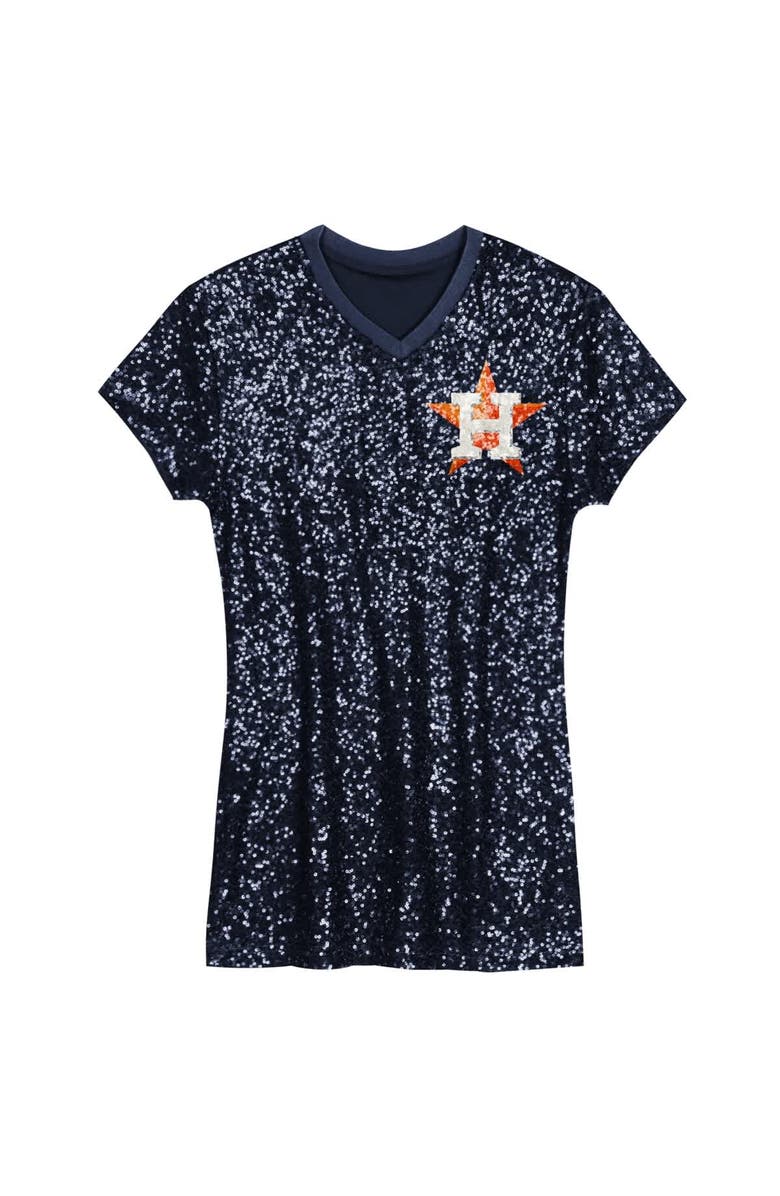 Outerstuff Girls Youth Navy Houston Astros Sequin V-Neck Dress, Alternate, color, Navy