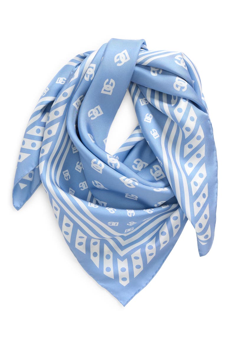 DG Logo Print Silk Square Scarf, Alternate, color, LIGHT BLUE