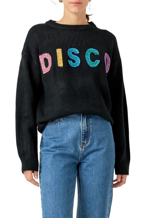 Disco Appliqué Graphic Crewneck Sweater