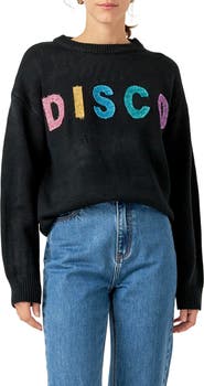 English Factory Disco Appliqué Graphic Crewneck Sweater