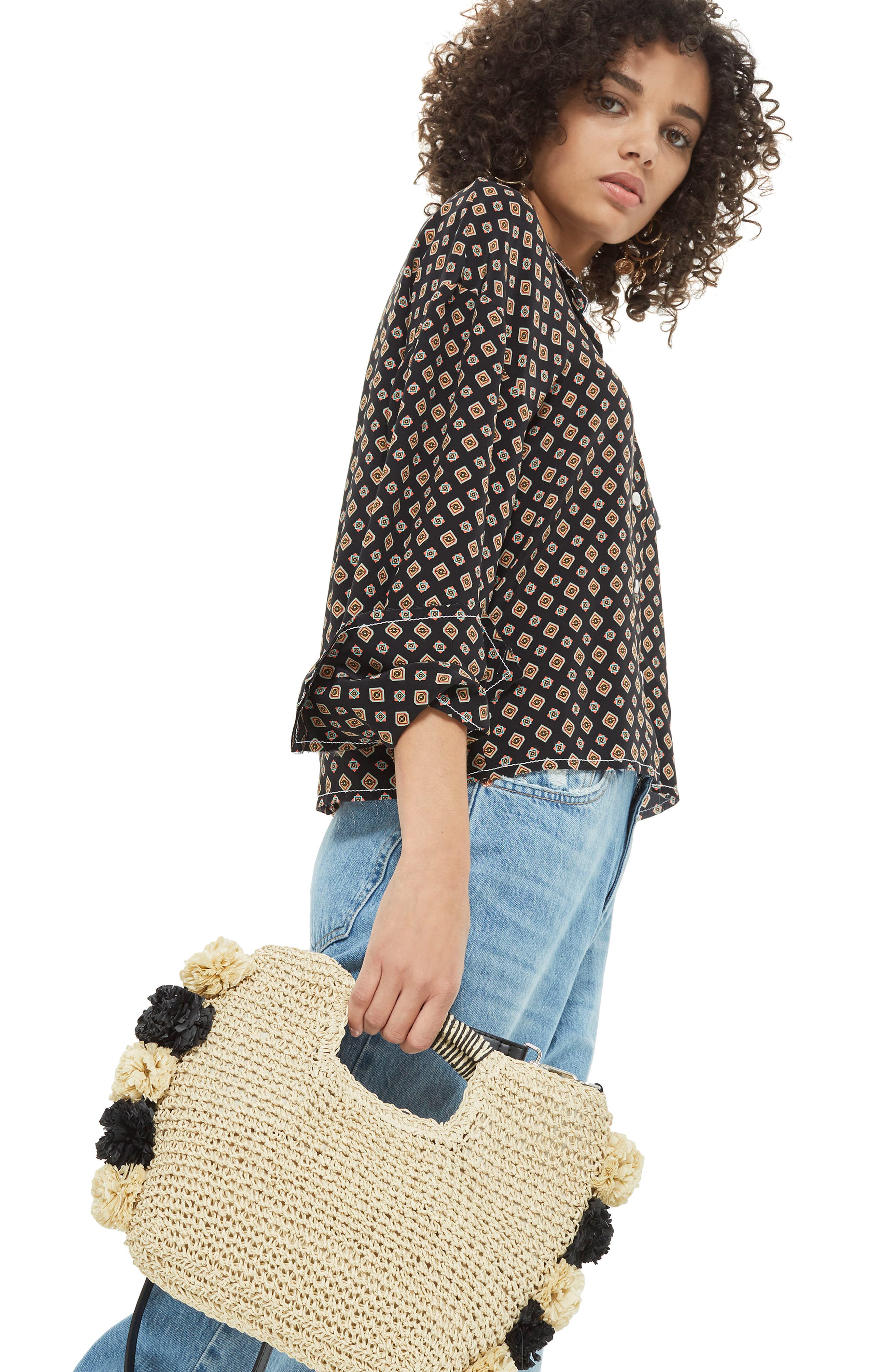 Bali Pom Straw Tote Bag, Alternate, color, NUDE