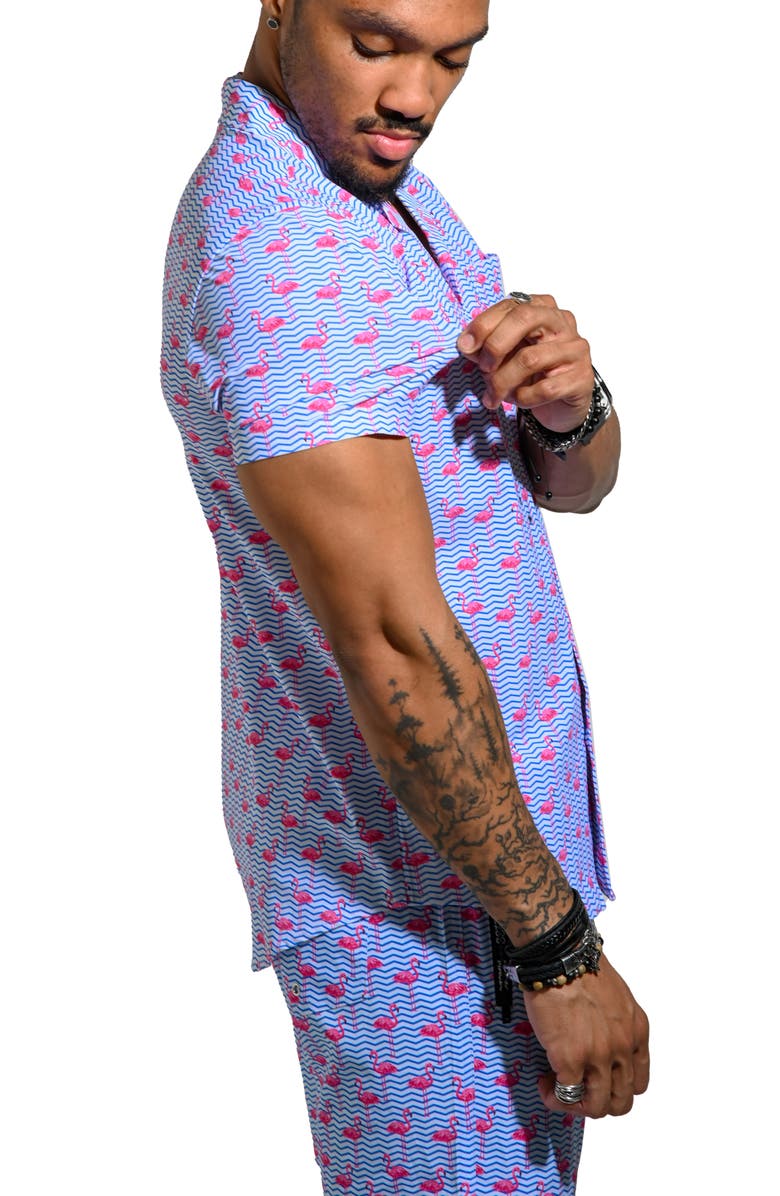 Maceoo Beachflamingo Blue Cotton Camp Shirt, Alternate, color, Blue