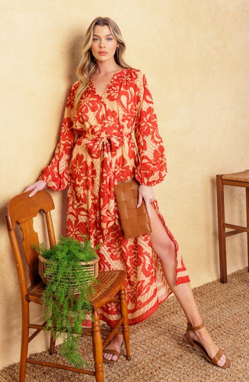 Flying Tomato Long Sleeve Textured Midi Dress In Taupe Red