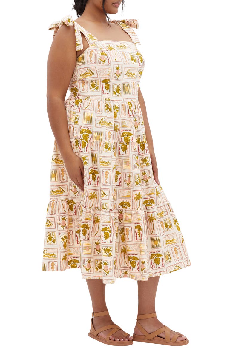 Leila Print Tie Strap Dress, Alternate, color, COOL TROPICS