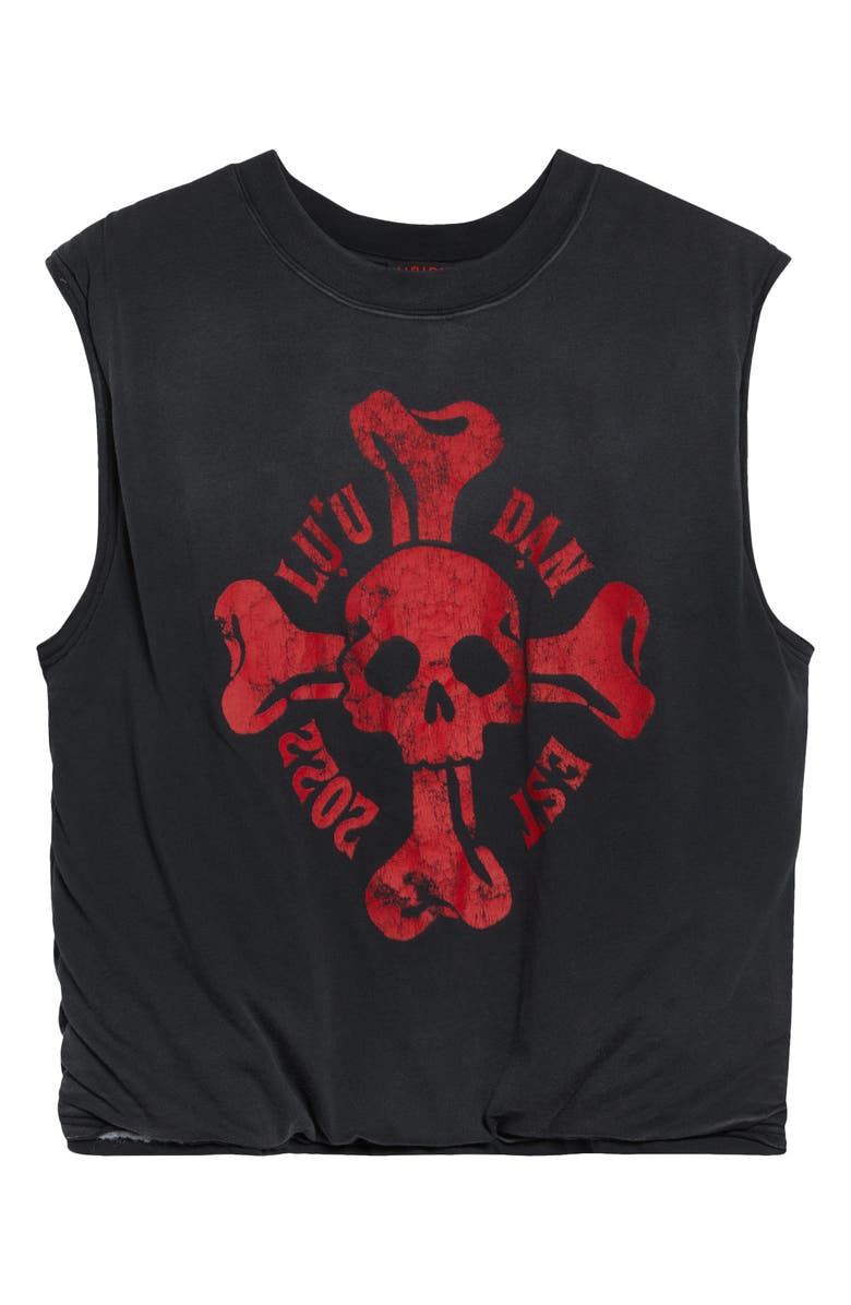 LU'U DAN Wadded Cotton Graphic Muscle Tee, Alternate, color, Faded Black