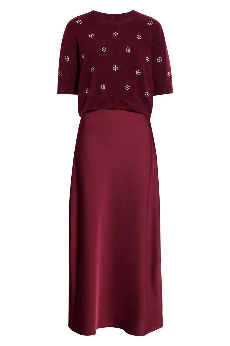Satin Maxi Slipdress & Short Sleeve Sweater Set, Alternate, color, CRISP MERLOT