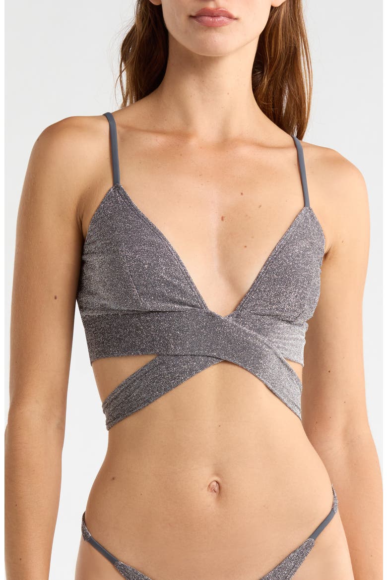 Sydney Metallic Tie Front Bikini Top, Main, color, PAVEMENT