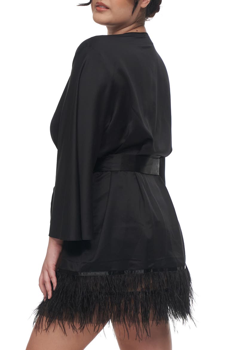 Swan Charmeuse & Ostrich Feather Wrap, Alternate, color, BLACK