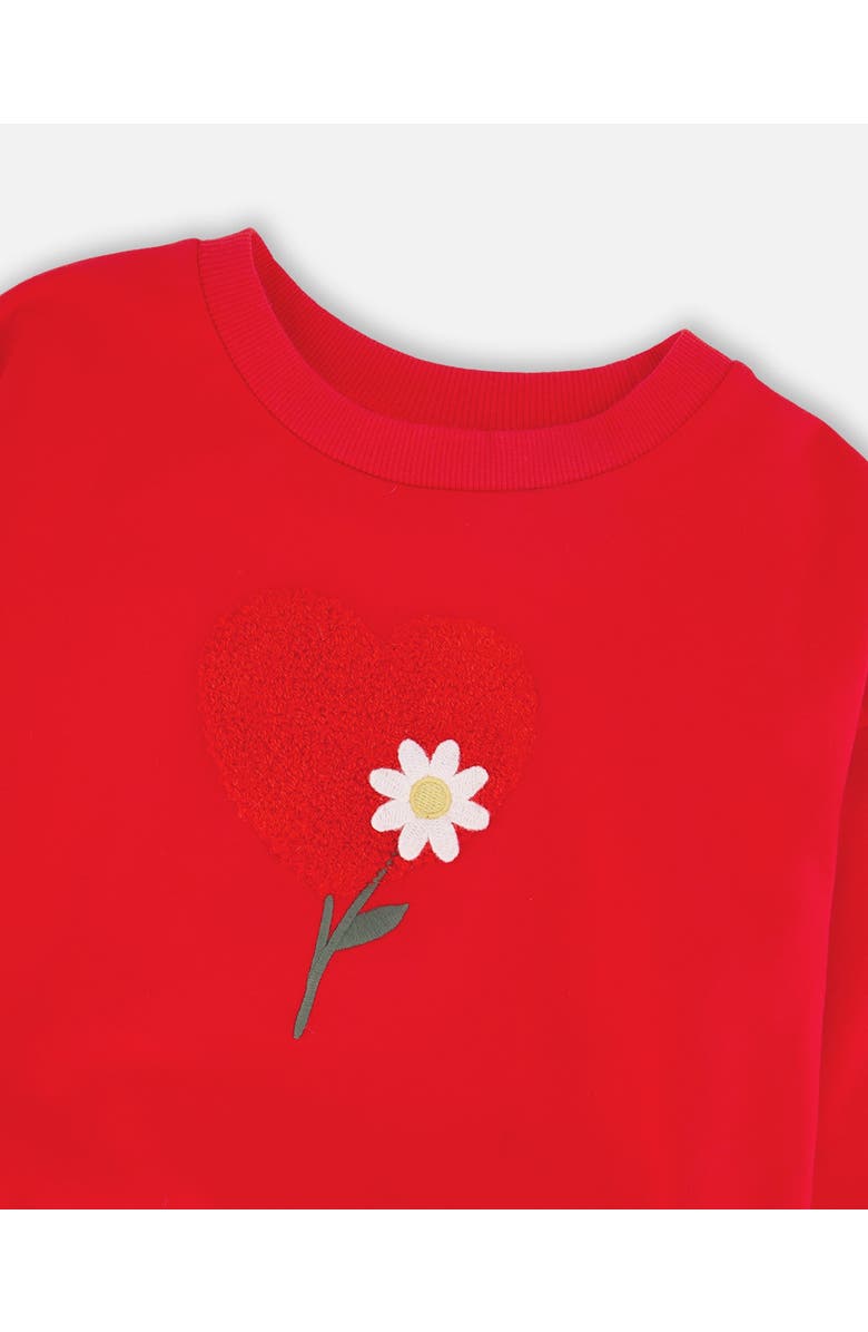 Deux par Deux French Terry Heart and Flower Embroidery Sweatshirt, Alternate, color, Red