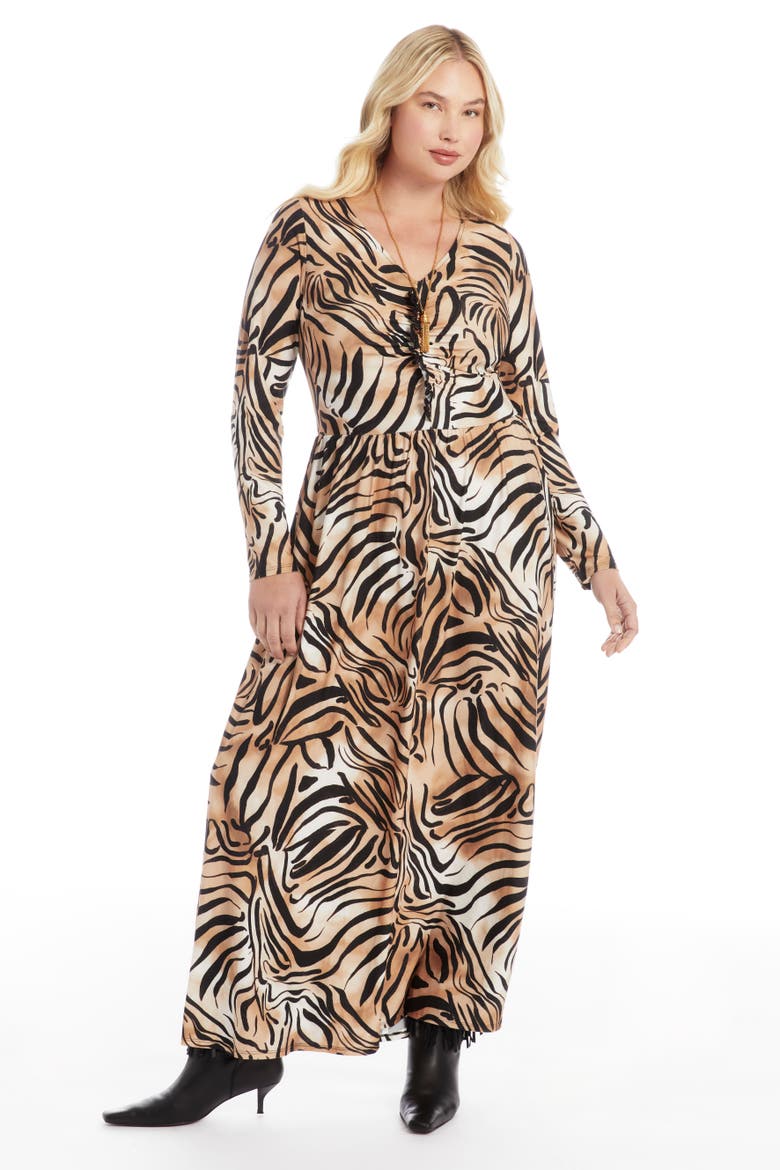 V Neck Maxi Dress, Main, color, MOVING ZEBRA