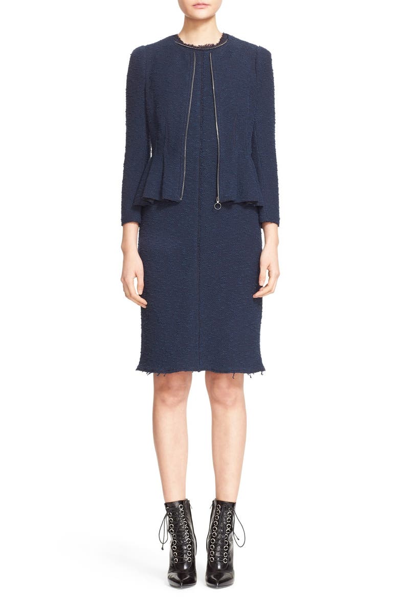 Zip Front Bouclé Tweed Jacket, Alternate, color, NAVY