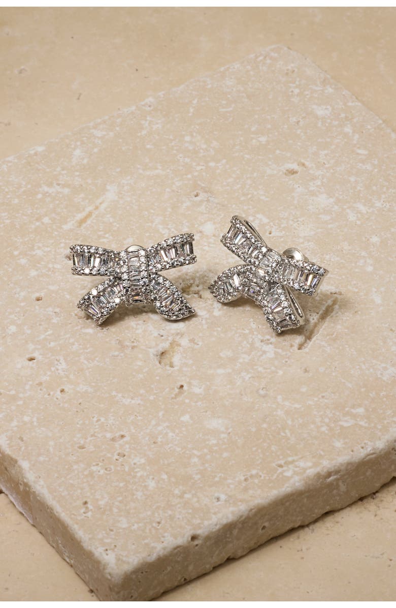Untamed Petals Alicia Crystal Bow Studs, Main, color, Silver