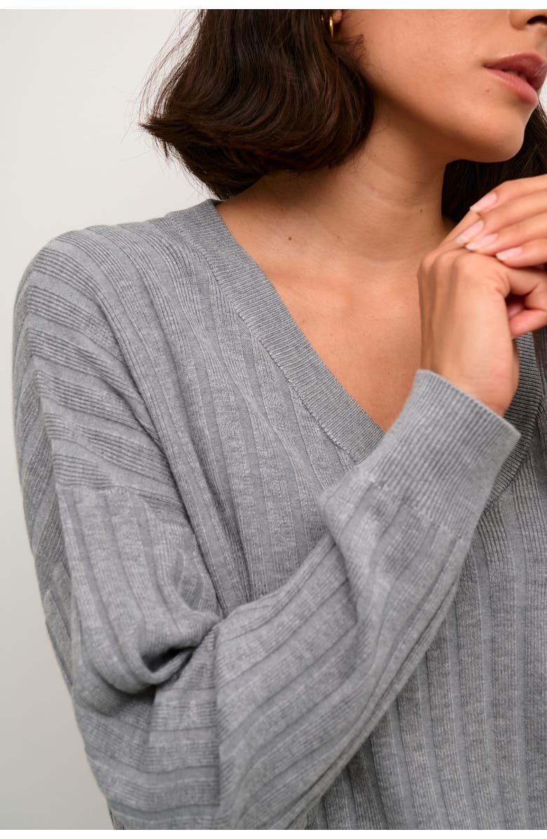 Kaffe Lola V-neck Striped Loose Fit Pullover, Alternate, color, Grey Melange