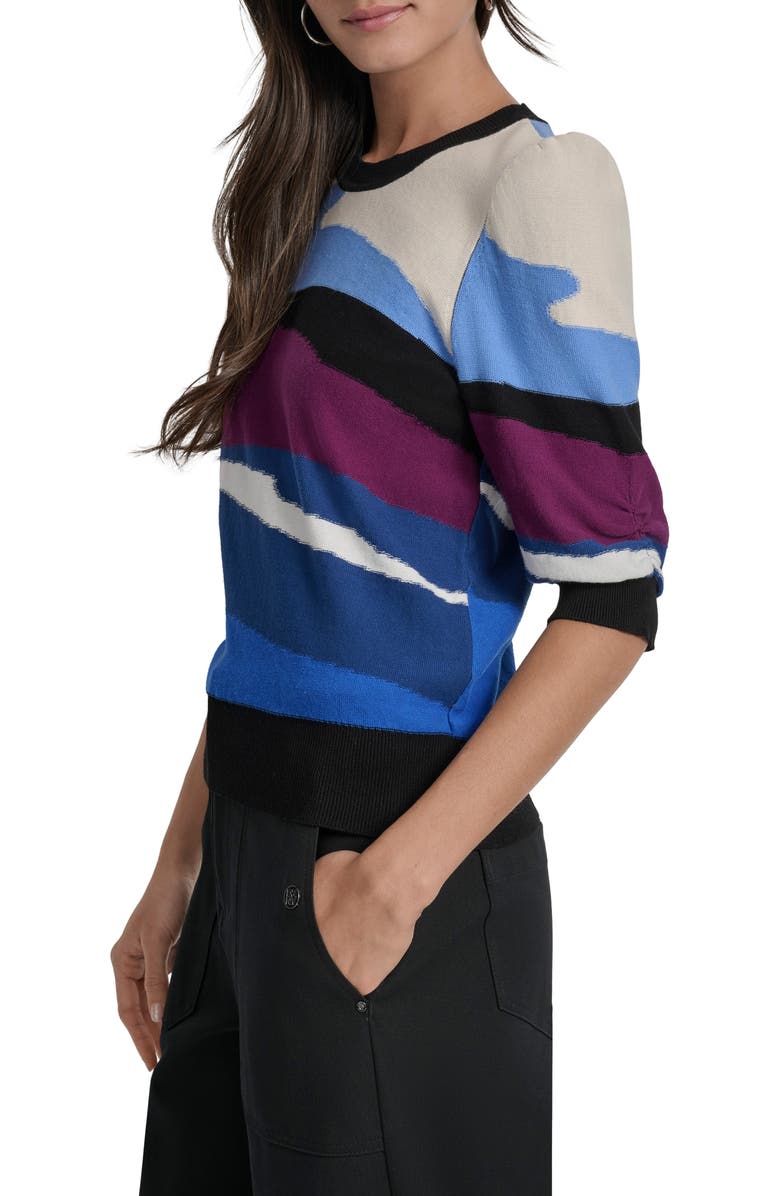DKNY Abstract Pattern Three-Quarter Sleeve Sweater, Alternate, color, Ultra Blue