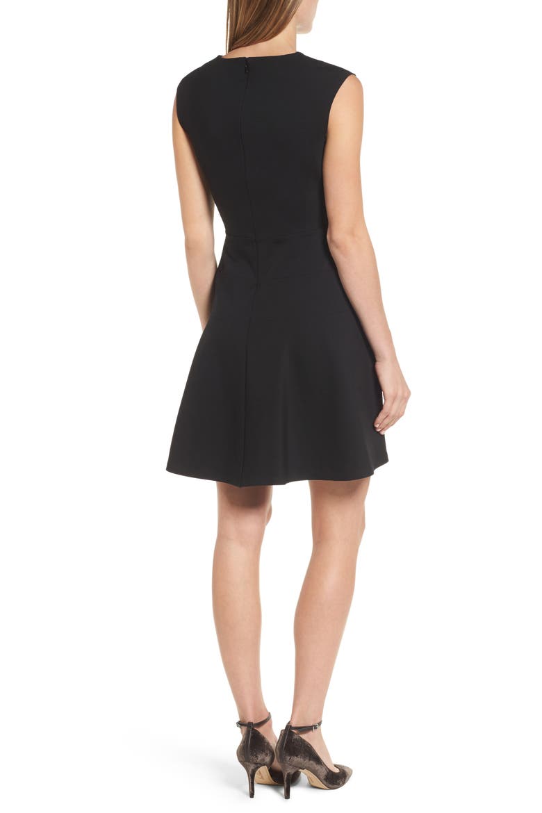 Ponte Fit & Flare Dress, Alternate, color, BLACK
