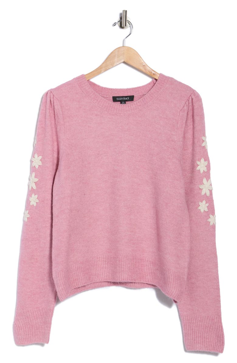 Ellen Tracy Floral Embroidered Sweater, Alternate, color, Orchid Pink